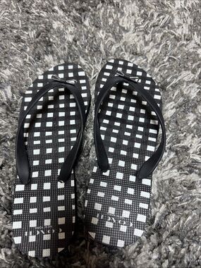 Coach Black & White Gingham Flip Flop Sandals for Women